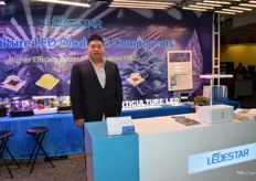 Tony Chen of Ledestar, who displayed their new 3535 series LED lamp